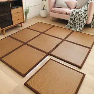 Traditioneller japanischer Tatami-Rattan-Teppich, rutschfeste Teppichmatte für Wohnzimmer, Spielzimmer und Schlafzimmer,A02,60X60CM
