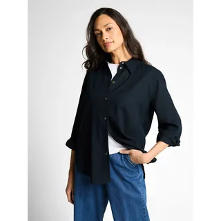 Hemdbluse TOM TAILOR, Damen, Gr. 38, sky captain blau, Web, Obermaterial: 55% Lyocell, 45% Viskose, unifarben, oversize normal, Aufschlag, Blusen Hemdbluse, mit Turn-Up Ärmeln