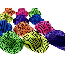 Novelty Place Partyhüte aus Kunststoff mit Neonfarben und Animal-Print für Kinder, Jugendliche und Erwachsene (12 Stück)