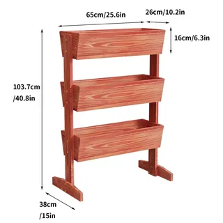 Erhöhtes Hochbeet - Vertikaler Pflanzenkasten mit 3 Ebenen - Indoor und Outdoor - Holz - Abnehmbare Leiter - Rötlichbraun