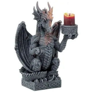 Drache Kerzenhalter Figur 16 cm – Mystischer Drachen-Kerzenständer aus Polyresin – Fantasy Dekofigur für Wohnzimmer, Regal & Altar – Handbemalte Drachenstatue mit Kerzenaufnahme – Gothic Geschenkidee