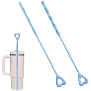 Silikon Strohhalm Bürste, 2 Stück Wiederverwendbare Strohhalmbürsten für Metal Straw und Trinkbecher,Glas Strohhalm,Weiche reinigungsbürste silikon Rutschfester Griff 9mm&6mm (Blau)