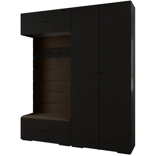 Abiks Möbel Garderoben-Set 236,7/200/47 , Schwarz, Braun, Schwarz , Metall , Nachbildung , 10 Fächer , 200x236.7x47 cm , Garderobe, Garderoben-Sets & Garderoben-Serien, Garderoben-Sets