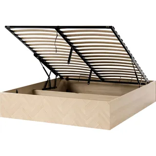 BELIANI Bett mit Stauraum Hellbraun MDF ohne Kopfteil 160 x 200 cm Hochklappbarer Bettkasten Minimalistischer Skandinavischer Stil Schlafzimmer - Braun