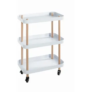 Haku-Möbel HAKU Beistelltisch auf Rollen, Natur, weiß, Massivholz, Metall - Maße: B 50 x H 76 x T 30 cm, Style: Modern