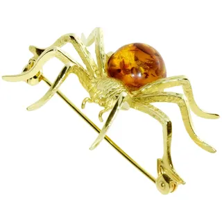 OSTSEE-SCHMUCK Brosche »- Spinne 40 x 36 mm - Silber 925/000, vergoldet - Bernstein« (), gelb