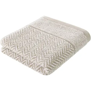 herzbach home Handtuch Duschtuch 100% Baumwolle Gemustert (Sandgrau/Weiß, Duschtuch 70x140 cm)