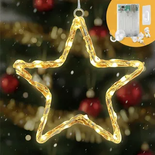 CozyHome Fensterlicht Weihnachten - LED Fensterstern Warmweiß I Mit Batterie & Timer I Weihnachtsdeko Led Fenster I Fensterdeko Beleuchtet Wheinachtsdecko Stern Weinachtslichterkette Fenstersterne