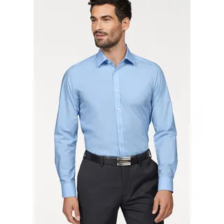 Businesshemd OLYMP "Level Five body fit", Herren, Gr. 44, N-Gr, blau (bleu), Web, Obermaterial: 97% Baumwolle, 3% Elastolefin, unifarben, schmal, verstellbar runde 1-Knopf-Manschette mit Knöpfen, Hemden Businesshemd, formbeständig durch Elasthan