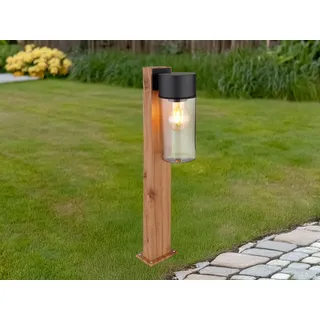 Moderne LED Pollerleuchte aus Edelstahl Holzoptik Garten Wegbeleuchtung, H: 50cm