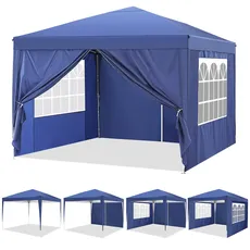 YUEBO Pavillon 3x3 Wasserdicht Faltpavillon mit 4 Seitenteilen Gartenpavillon Sonnenschutz Partyzelt Faltzelt für Garten,Camping,Feier,Marktstand,Azul