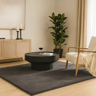 VOUNOT® Teppich Wohnzimmer 140x200 cm, mit rutschfeste Rückseite & Antirutschmatte, Kuscheliger Kurzflor Flauschig Teppiche Gegend für Schlafzimmer Kinderzimmer Esszimmer, Anthracite