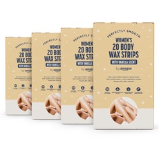 by Amazon Body Wachsstreifen mit Vanille-Duft, gewebtes, sanftes Stoffpapier mit 4 x Enthaarungstüchern, 20 Stück, 4er-Pack