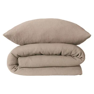 SCHIESSER Bettwäscheset Molly | Einfarbig | Musselin | 2-teilig | 100% Baumwolle | Weich & Angenehm | YKK-Reißverschluss | 155x220 cm + 80x80 cm | Taupe