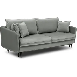 Selsey 3-Sitzer Schlafsofa Schlafcouch Volio Bettkasten grau hydrophober Samt mit schwarzen Beinen - Grau