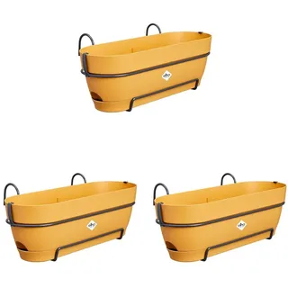 elho Vibia Campana Balkonkasten Allin1 50 mit Wasserreservoir - Blumentopf Balkongeländer - 100% recyceltem Plastik - Ø 50.4 x H 17.7 cm - Gelb/Honig Gelb (Packung mit 3)