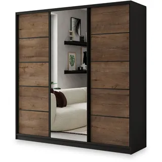 masseno Schwebetürenschrank Nata 200 x 205 x 58 cm Schwarz/Eiche