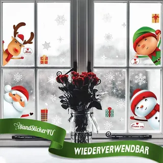 WandSticker4U®- 119 tlg. Fensterbilder Weihnachten Kinder MERRY CHRISTMAS bunt selbstklebend I Weihnachtsdeko Fenster Wichtel Elch Schneemann Schneeflocken wiederverwendbar groß