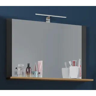 VCM Badspiegel Wandspiegel Hängespiegel Bad Spiegel Badezimmer Lendas Ablage Anthrazit / Honig-Eiche - Braun