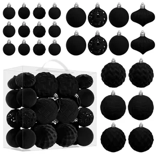 Miaikoe Samt Weihnachtskugel Ornamente Set - 46pcs zerstörungsdicht Plastik Flocked Weihnachtsbaum Kugeln Verschiedene Größen für Weihnachtsfeiertag Dekoration (schwarz)