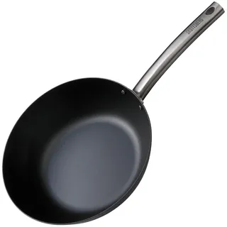 SKOTTSBERG Carbonstahl Wok - Ø 28 cm – vorgebrannt & PFAS‐frei, 2,5 mm Boden, hitze- & kratzfest - für Induktion, Gas, Ceran, Grill & Ofen
