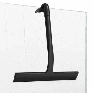 Wosyoodo Duschabzieher Schwarz, Einteiliger Silikon Abzieher Dusche mit integriertem Haken, Streifenfreies Abziehen ohne Quietschen, für Glasduschtür, Fliesen, Spiegel, Fenster & Autoscheiben, 21cm