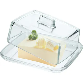 Kadax Butterdose aus Glas, rechteckige Butterglocke, klare Butterschale mit Deckel und Griff, Butterbehälter, Butterschatz, Butterglas, spülmaschinenfest (Transparent)