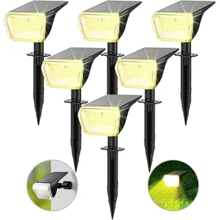 Linkind 60-Led Solarlampen für außen 800Lm, Ultra-lange Leuchtdauer, Warmweiß Solar Gartenbeleuchtung mit intelligentem Entladealgorithmus, IP67 Solar Spots für Einfahrt, Vorgarten, 6 Stück