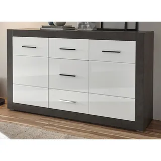 Sideboard "Briard" weiß Hochglanz grau Kommode 164 x 97 cm - Weiß, Grau