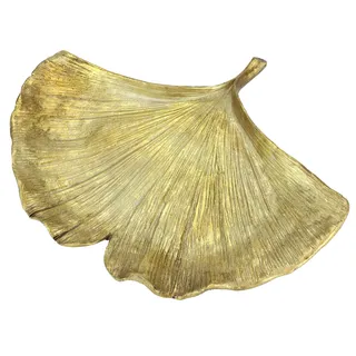 Flair Flower Ginkgo Deko-Schale Ginkgoblatt aus Polyresin Schale Tablett Serviertablett Dekoschale Tischdeko Dekoteller Schmuck-Tablett Deko Deko-Objekt Gold