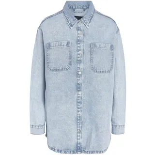 Noisy may Damen Jeansjacke Oversize Denim Übergangsjacke Dropped Shoulder Shacket Bleached Design, Farben:Hellblau, Größe:XL