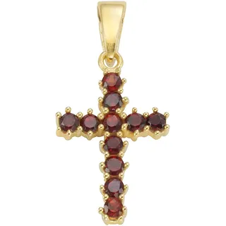 Kreuzanhänger FIRETTI "Schmuck Geschenk Gold 333 Halsschmuck Anhänger Kreuz", gold (gelbgoldfarben, rot, rot), Schmuckanhänger, Damen, Gelbgold 333, 0,71 g, Kreuzanhänger, mit Granat