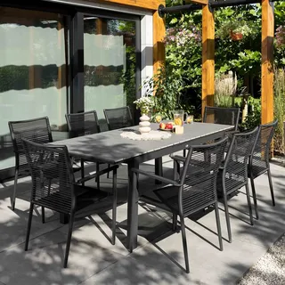 di volio Gartenmöbel MASSA, ausziehbarer Gartentisch mit 8 stapelbaren Stühlen - Set, Essgruppe für 8 Personen, robust & wetterfest & langlebig