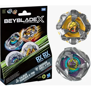 Beyblade Hasbro Beyblade X Calibur Samurai 6-70M BX & Obsidian Shell 3-85S BX Takara Tomy Dual Pack Set mit 2 rechtsdrehenden Kreiseln, Kampfkreisel-Spielzeug, ab 8 Jahren