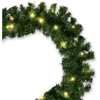 Gartenpirat Künstliche Tannengirlande beleuchtet mit Timer Länge 8,1 m 120 LED warmweiß für Weihnachten - Grün