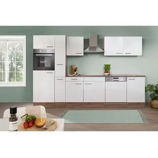 Respekta Küchenzeile Oliver Doppelblock 310 cm E-Geräte weiß seidenglanz/eiche york nachbildung