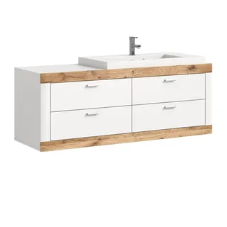 inn.furn Waschbeckenunterschrank weiß Eiche 133 cm mit Waschbecken "Sopela"