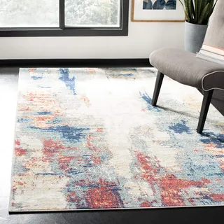 SAFAVIEH Abstrakt Teppich für Wohnzimmer, Esszimmer, Schlafzimmer - Jasper Collection, Kurzer Flor, Grau und Rot, 160 X 229 cm