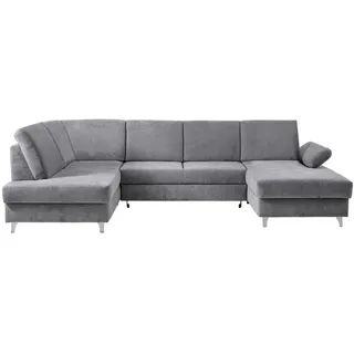 Cantus Wohnlandschaft , Hellgrau , Textil , U-Form , 322x186 cm , seitenverkehrt erhältlich, Schlafen auf Sitzhöhe, Hocker erhältlich, Rücken echt , Wohnzimmer, Sofas & Couches, Wohnlandschaften, Ecksofas mit Schlaffunktion