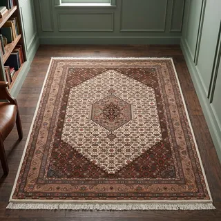 THEKO Benares Bidjar Orientteppich 90 x 160 cm Braun/Creme