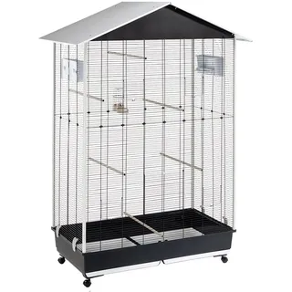 Ferplast Vogelkäfig, Vogelvoliere NOTA Large Kanarienvogel, Zebrafinken, Wellensittiche, aus Metal, Dach aus Aluminium, Inkl. Zubehör Sitzstangen Drehbare Futternäpfe Räder, 111 x 66.5 x h 167 cm