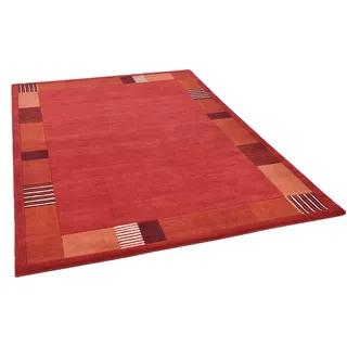 Wollteppich THEKO "Royal Nepali 3085", rot, B:250cm H:15mm L:350cm, Schurwolle, Teppiche, Wollteppich, reine Wolle, handgetuftet, Uni-Farben, mit Bordüre, modernes Design