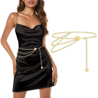 MELLIEX Damen Gürtel Mode Kettengürtel Metall Taillengürtel Verstellbare | Mehrschichtig Gürtel Gold Damen Festival Gürtelkette Dirndl Kettengürtel für Kleider Jeans