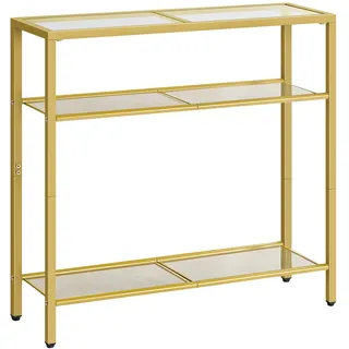 HOOBRO Konsolentisch, 75 cm Eingangstisch, Sofa-Beistelltisch aus gehärtetem Glas, einfacher moderner Stil, für Eingang, Wohnzimmer, Foyer, Flur, Schlafzimmer, Goldfarben EGD21XG01G1