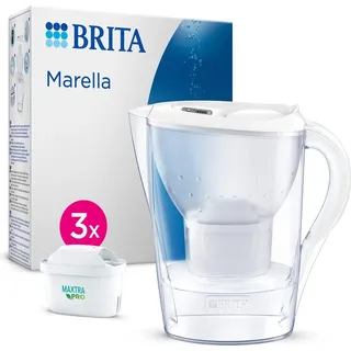 Brita Wasserfilter-Kanne Marella weiß (2,4l) inkl. 3x MAXTRA PRO All-in-1 Kartuschen – Kanne mit Wasserfilter reduziert Kalk, Chlor, Blei, Kupfer & geschmacksstörenden Stoffen im Leitungswasser