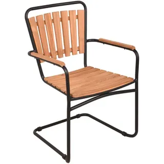 Gardenson Gartenstuhl , Braun, Schwarz , Holz, Metall , Teakholz , Hartholz , Rundrohr , 58x90x55 cm , stapelbar, gastro- und objekttauglich, wetterfest, UV-beständig, Wippfunktion, inklusive Armlehnen, abwischbar, geeignet für Balkon , Holzmöbel, Sitzgelegenheiten Holz, Gartensessel Holz