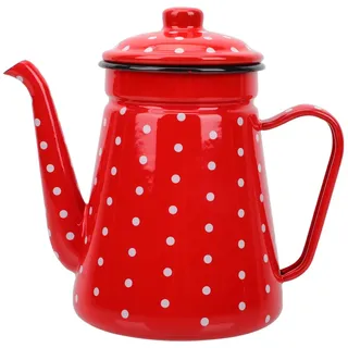 Housoutil Emaillierte Kaffeekanne 1,5L schmaler Ausguss rotem Emaille mit großem Ausguss Haushalts-Teekessel für Küche und Camping