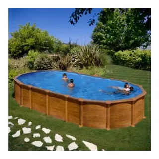 Gre Stahlwandbecken Set mit Holzaspekt oval 730 x 375 x 132 cm