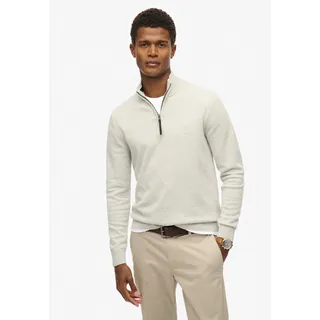 Strickpullover SUPERDRY "ESSENTIALS COTTON HALF ZIP", Herren, Gr. L, grau (lightning grau marl), Strick, Obermaterial: 100% Baumwolle, meliert, slim fit hüftlang, Rundhals, Rippbündchen, Pullover Strickpullover