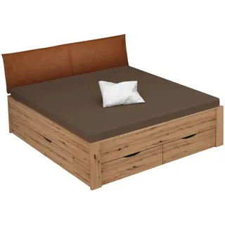 Xora Stauraumbett , Eichefarben , Holzwerkstoff , 4 Schubladen , 160x200 cm , Blauer Engel, Goldenes M , gepolstertes Kopfteil, Lattenrosthöhe individuell einstellbar, in verschiedenen Holzdekoren erhältlich, mit Schubkästen, in verschiedenen Größen erhältlich , Babymöbel & Kindermöbel, Kinderzimmer & Jugendzimmer, Kinderbetten, Kinderbetten & Jugendbetten